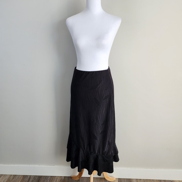 HYR Ruffle Flounce Skirt Womens XL Black Midi Jacquard Witchy Goth Whimsigoth - Picture 2 of 13